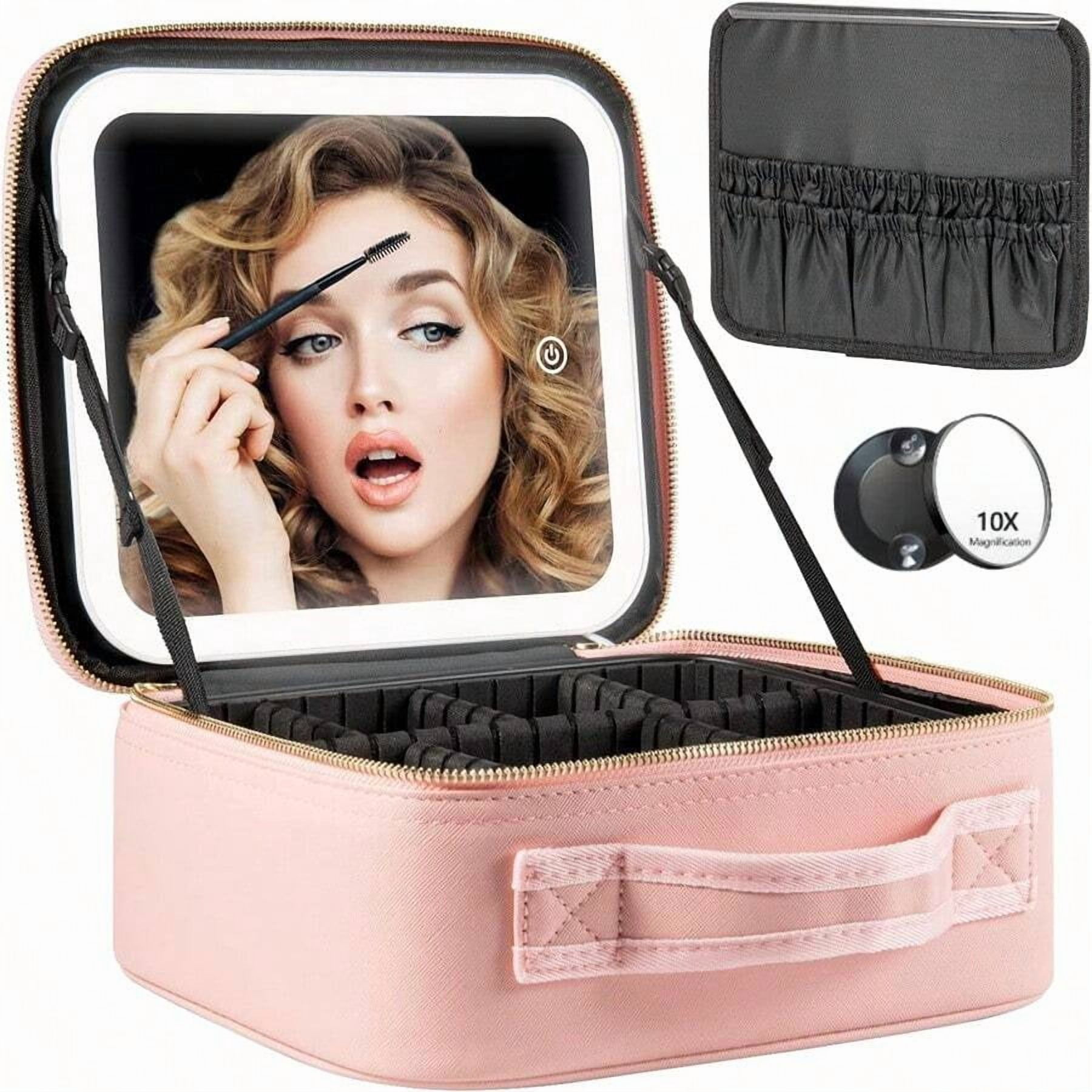 Makeup Bag With Mirror And Light Travel Makeup Train Case Cosmetic