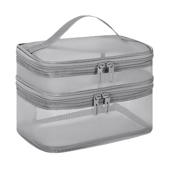 Makeup Bag, Nylon Mesh Double Layer Large Capacity Cosmetic Bags, Travel Organizer with Divider, Dorm Room Essentials Toiletry Bag for Women, for Graduation Gifts-Grey(Double Layer)