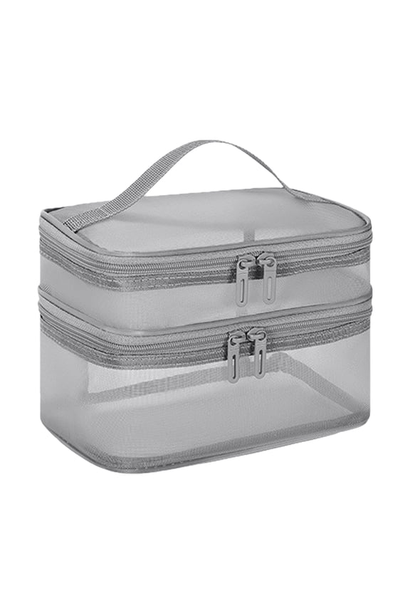 Makeup Bag, Nylon Mesh Double Layer Large Capacity Cosmetic Bags, Travel Organizer with Divider, Dorm Room Essentials Toiletry Bag for Women, for Graduation Gifts-Grey(Double Layer)