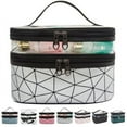 thumbnail image 1 of Makeup Bag Organizer Cosmetic Bags Double Layer Clear Travelling Waterproof Make Up Case PU Leather Cosmetic Storage Toiletry Bags Valentine's Day Gift for Women Girls ( Silver ), 1 of 6