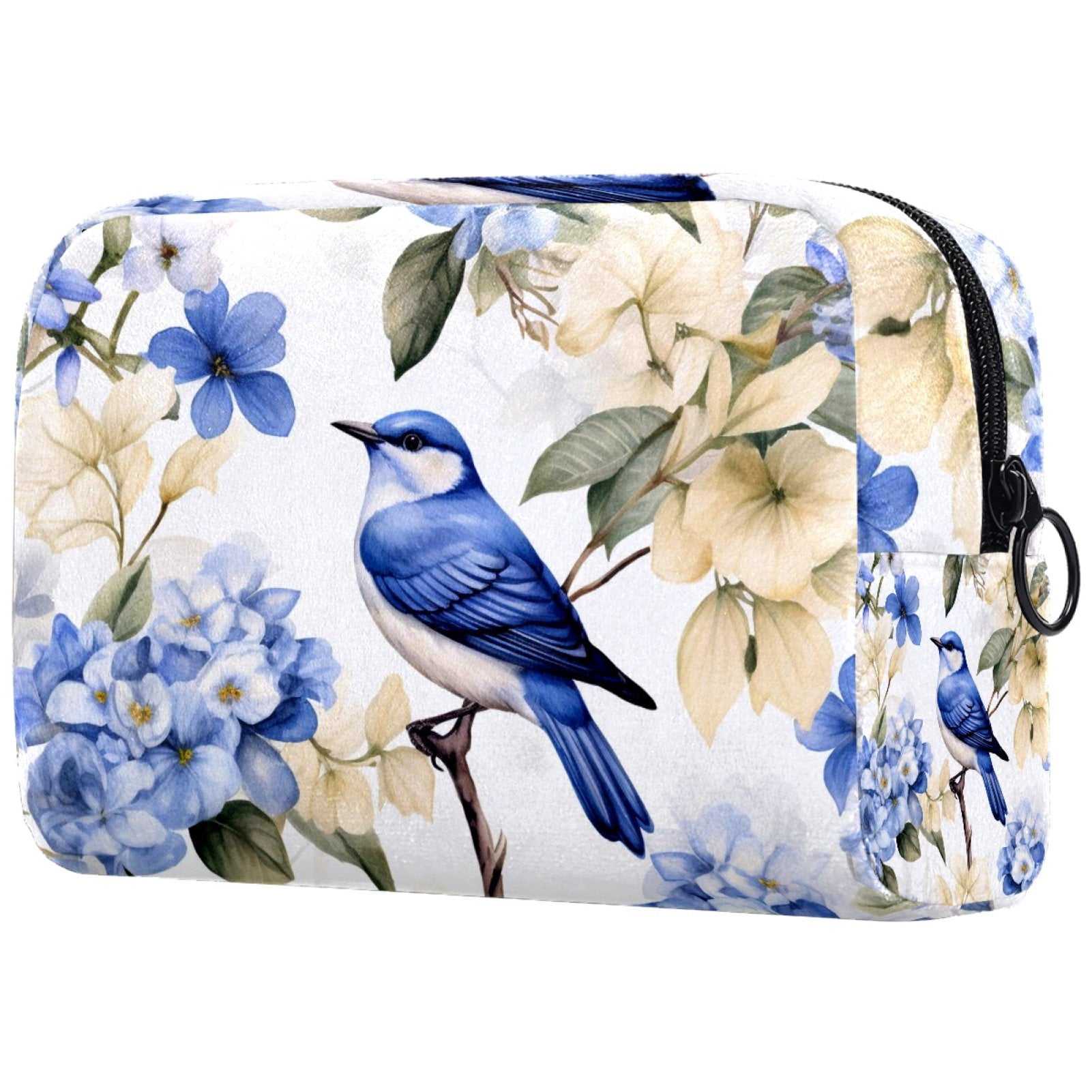 Makeup Bag Organizer,Cosmetic Bags for Women,Blue Colorful Flowers Bird
