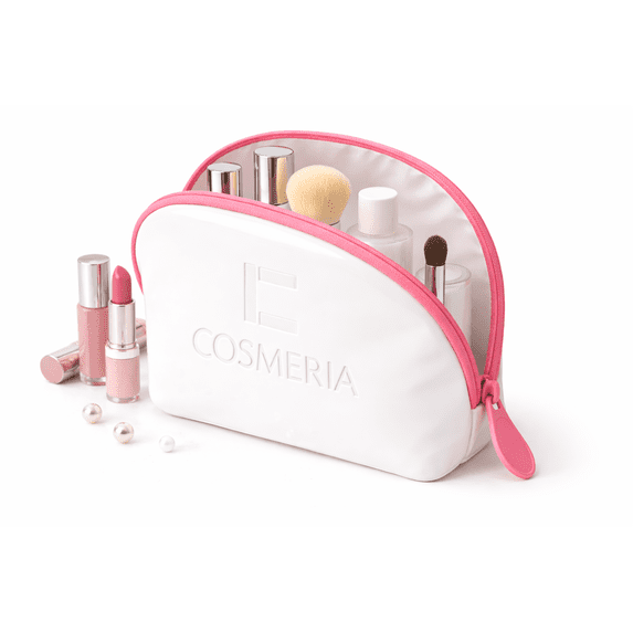 Makeup Bag Organizer & Travel Cosmetic Bag - Toiletry Bag for Women Fits Carry-On Patent and Suitcase white Patent with Hot Pink Zipper