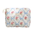 thumbnail image 1 of Makeup Bag, Portable Blue Quilted Floral Travel Cosmetic Pouch, 1 Pack Clutch Zipper Storage Bag, Waterproof Toiletry Organizer for Daily Vacation Women Cosmetic Accessories, 1 of 5