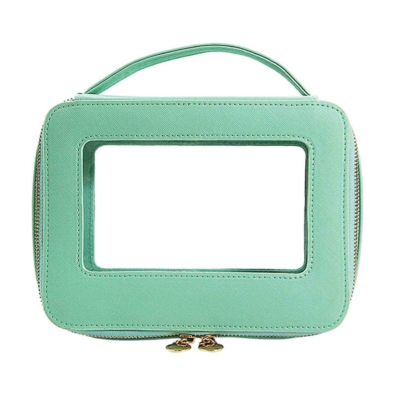 Makeup Bag, Portable Cosmetic Case, Large Capacity Transparent PVC Handheld Makeup Organizer with Embroidered Pattern, Travel Friendly Window Opening Zipper Storage Pouch