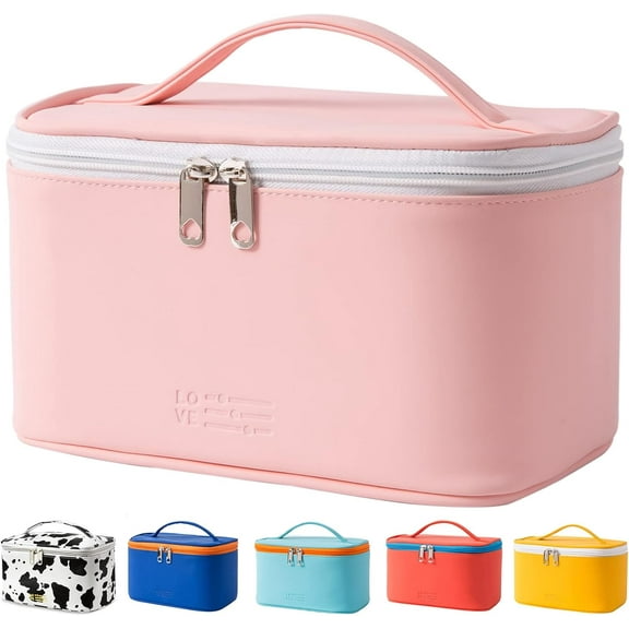 Makeup Bag Portable Travel Cosmetic Bag for Women, Beauty Zipper Makeup Organizer PU Leather Washable Waterproof