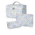 thumbnail image 1 of Makeup Bag,Quilted Cosmetic Bag,Floral Toiletry Bag for Women,Cotton Makeup Bag Set,Cute Kawaii Travel Toiletry Bag,Large Capacity Portable Make Up Bag(Blue Floral), 1 of 9