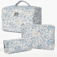 thumbnail image 1 of Makeup Bag Quilted Cosmetic Bag Large Floral Cotton Makeup Bag Set Travel Toiletry Bag for Women 3 Piece Storage Organizer, 1 of 5