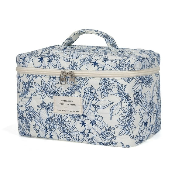 Makeup Bag,Quilted Cosmetic Bag,Large Floral Make Up Bag for Women,Cotton Makeup Bag Set,Flower Travel Toiletry Bag