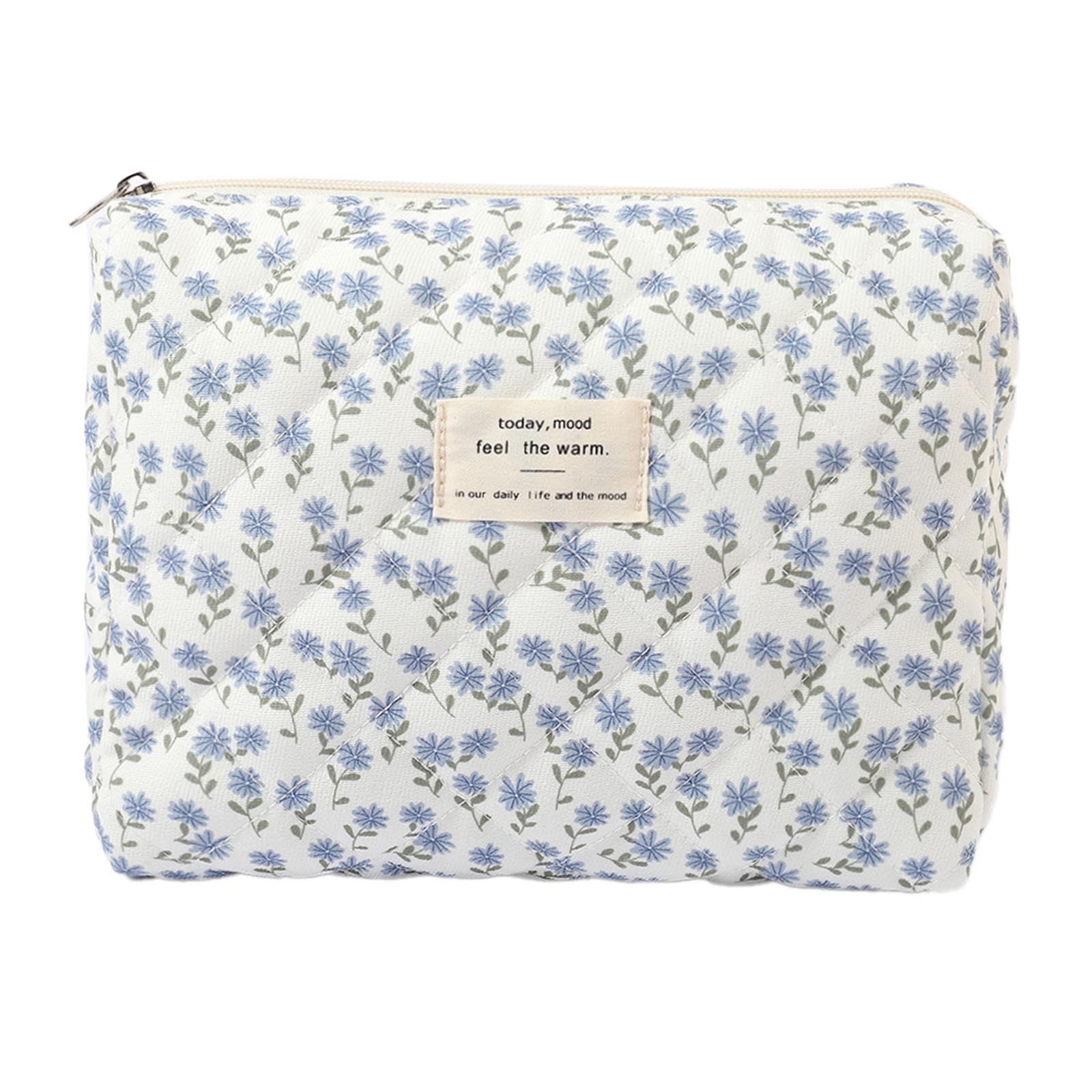 Makeup Bag Quilted Cute Floral Cosmetic Bag Set Bow Makeup