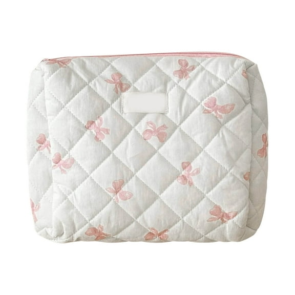 Quilted Travel Cosmetic Bag - Cute Floral Makeup Pouch Large Toiletry Bag for Women and Girls