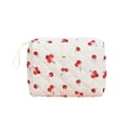thumbnail image 1 of Makeup Bag, Red Cherry Printed Quilted Portable Travel Toiletry Organizer Pouch, 1 Pack Waterproof Zipper Cosmetic Bag with Wrist Strap for Women Travel Daily Vacation, 1 of 5