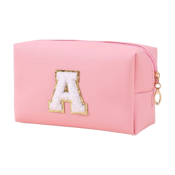 QTOCIO Small Personalized Initial Letter Makeup Bag for Women Cute Waterproof Cosmetic Bag Travel Makeup Bag Makeup Pouch Toiletry Pouch Organizer with Zipper