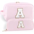 Makeup Bag Set 2pcs Spring Break Essentials Monogram Initial Cosmetic