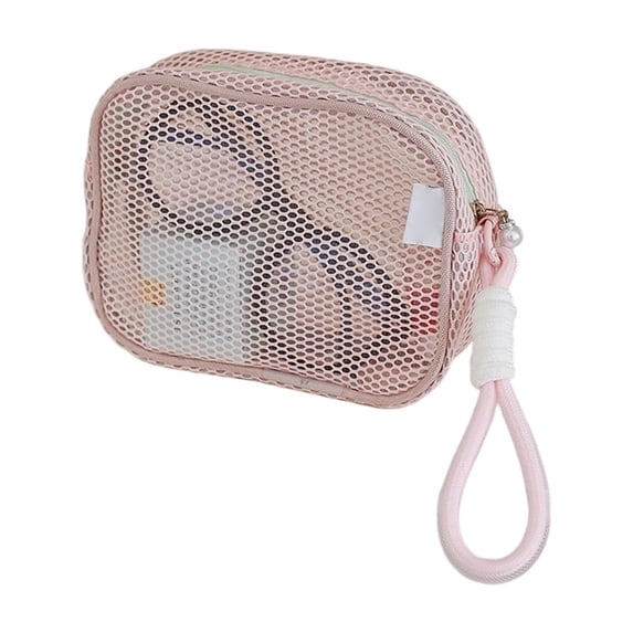 Makeup Bag Set, Mesh Cosmetic Bag for Women, Toiletry Travel Organizer with Zipper, Breathable Mesh Pouch with Wrist Strap, Portable Storage Pouch for Fitness, Swimming Pool, and Camping