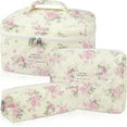 thumbnail image 1 of Makeup Bag Set, Quilted Makeup Bag, Large Floral Cosmetic Bag for Women, Cute Cotton Makeup Bags, Flower Travel Toiletry Organizer Bag, 1 of 6