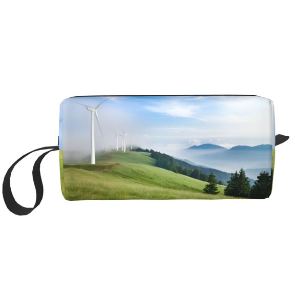 Makeup Bag Small Cosmetic Bags For Purse Women Wind Turbines Generating Electricity Water-Resistant Make Up Pouch