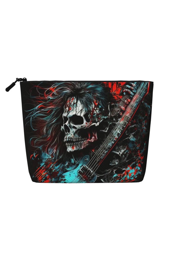 Makeup Bag Small Cosmetic Bags for Women Travel Toiletry Bag Zipper Pouch Purse Organizer Pouches, Death Skull Rock Heavy Metal Music