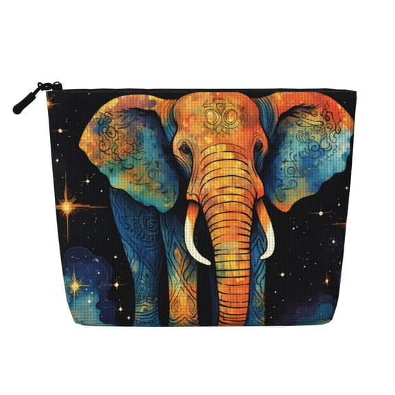 Makeup Bag Small Cosmetic Bags for Women Travel Toiletry Bag Zipper Pouch Purse Organizer Pouches, Elephant Indian Psychedelic Starry