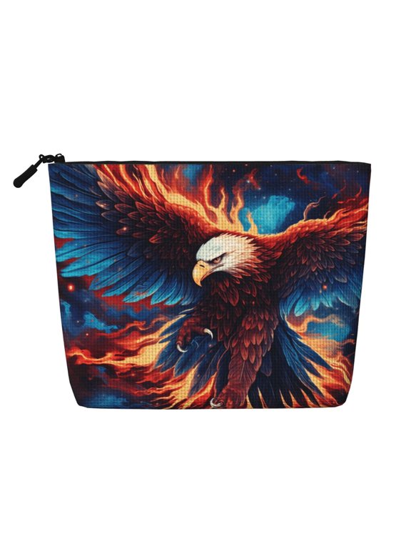 Makeup Bag Small Cosmetic Bags for Women Travel Toiletry Bag Zipper Pouch Purse Organizer Pouches, Flaming Eagle Fire Art