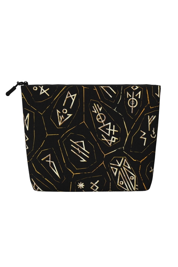 Makeup Bag Small Cosmetic Bags for Women Travel Toiletry Bag Zipper Pouch Purse Organizer Pouches, Gold Black Ancient Runes