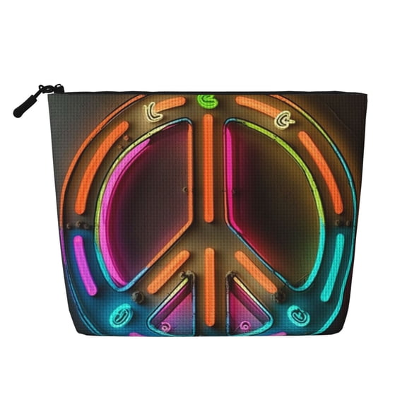 Makeup Bag Small Cosmetic Bags for Women Travel Toiletry Bag Zipper Pouch Purse Organizer Pouches, Hippie Neon Peace Sign Vintage
