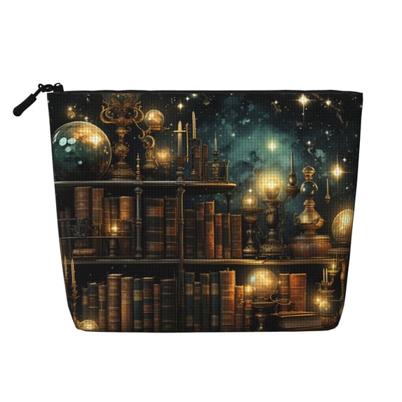 Makeup Bag Small Cosmetic Bags for Women Travel Toiletry Bag Zipper Pouch Purse Organizer Pouches, Library Books Magic Vintage Starry