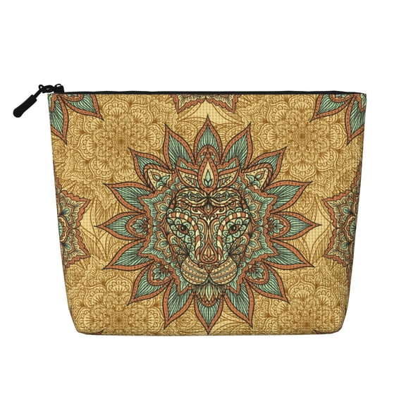 Makeup Bag Small Cosmetic Bags for Women Travel Toiletry Bag Zipper Pouch Purse Organizer Pouches, Lion Head Indian Ethnic