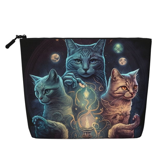 Makeup Bag Small Cosmetic Bags for Women Travel Toiletry Bag Zipper Pouch Purse Organizer Pouches, Magic Cats Retro Cat