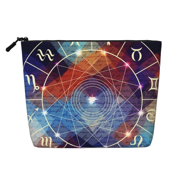 Makeup Bag Small Cosmetic Bags for Women Travel Toiletry Bag Zipper Pouch Purse Organizer Pouches, Magic Circle With Zodiacs Sign