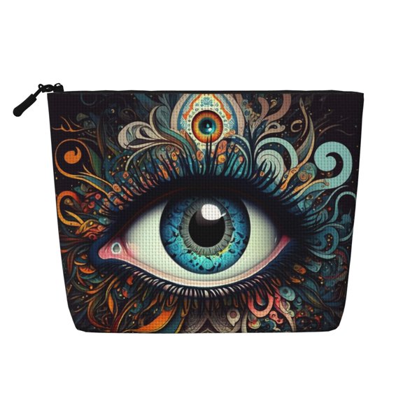 Makeup Bag Small Cosmetic Bags for Women Travel Toiletry Bag Zipper Pouch Purse Organizer Pouches, Magic Evil Eyes Psychedelic