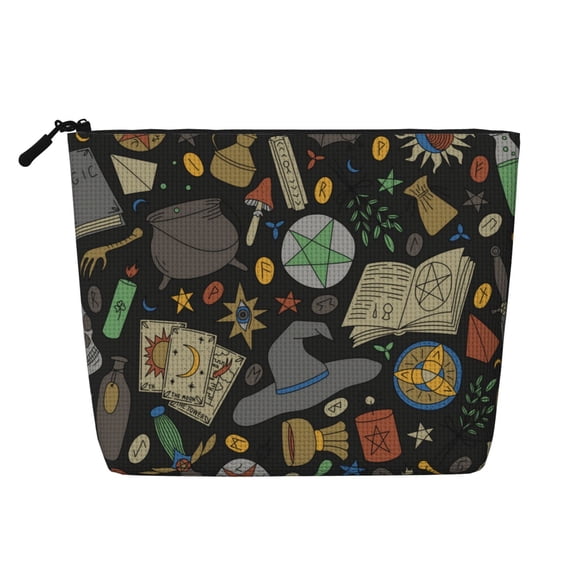 Makeup Bag Small Cosmetic Bags for Women Travel Toiletry Bag Zipper Pouch Purse Organizer Pouches, Magic Skull Pentagram Witches Tarot