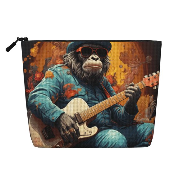 Makeup Bag Small Cosmetic Bags for Women Travel Toiletry Bag Zipper Pouch Purse Organizer Pouches, Monkey Playing Guitar Cool