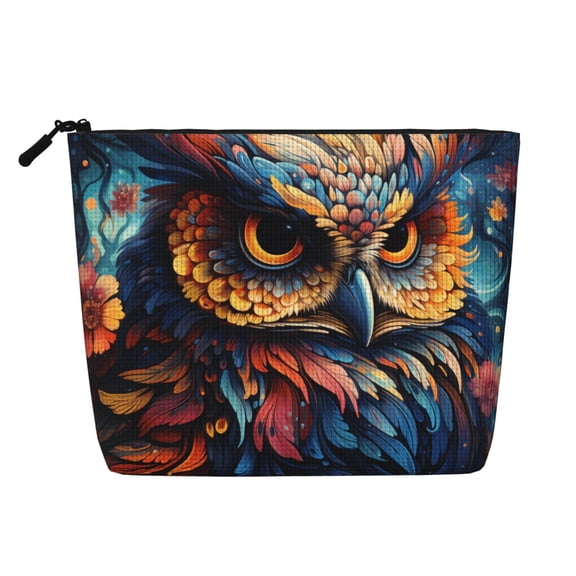 Makeup Bag Small Cosmetic Bags for Women Travel Toiletry Bag Zipper Pouch Purse Organizer Pouches, Owl Galaxy Flower Art