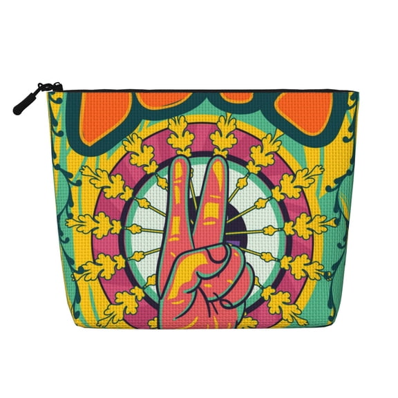 Makeup Bag Small Cosmetic Bags for Women Travel Toiletry Bag Zipper Pouch Purse Organizer Pouches, Psychedelic Love Generation Hippie