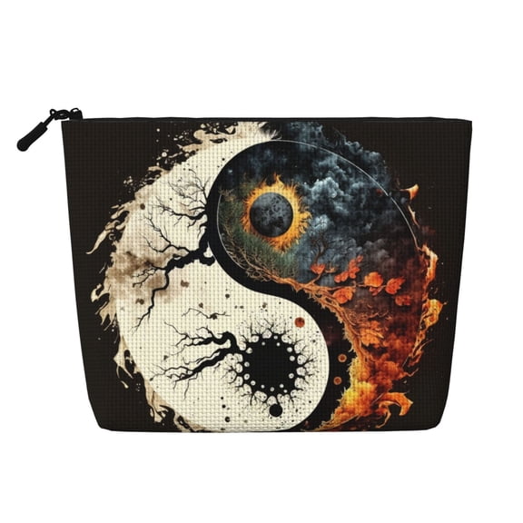 Makeup Bag Small Cosmetic Bags for Women Travel Toiletry Bag Zipper Pouch Purse Organizer Pouches, Round Oriental Symbol Burning