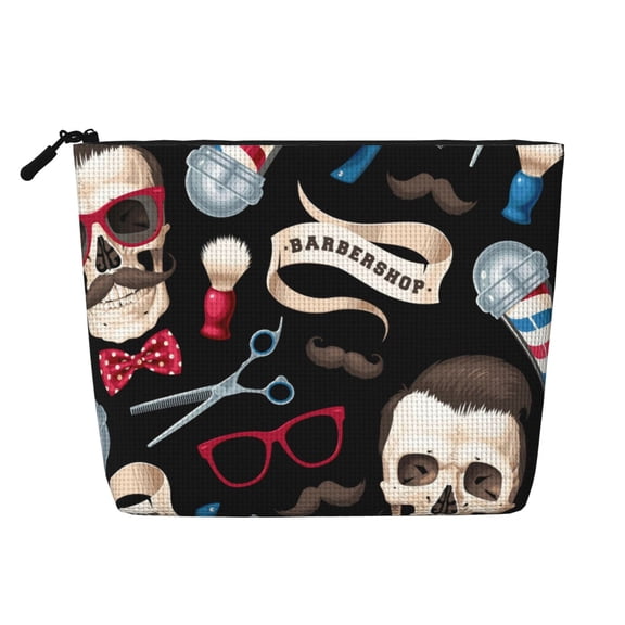 Makeup Bag Small Cosmetic Bags for Women Travel Toiletry Bag Zipper Pouch Purse Organizer Pouches, Skull Barber Shop Color Scissors