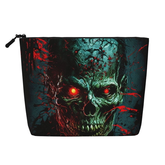 Makeup Bag Small Cosmetic Bags for Women Travel Toiletry Bag Zipper Pouch Purse Organizer Pouches, Skull Ghost Zombies Head Red Eyes Cool