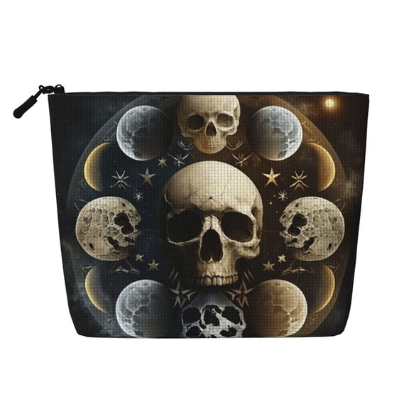 Makeup Bag Small Cosmetic Bags for Women Travel Toiletry Bag Zipper Pouch Purse Organizer Pouches, Skull Head Magic Moon Phases