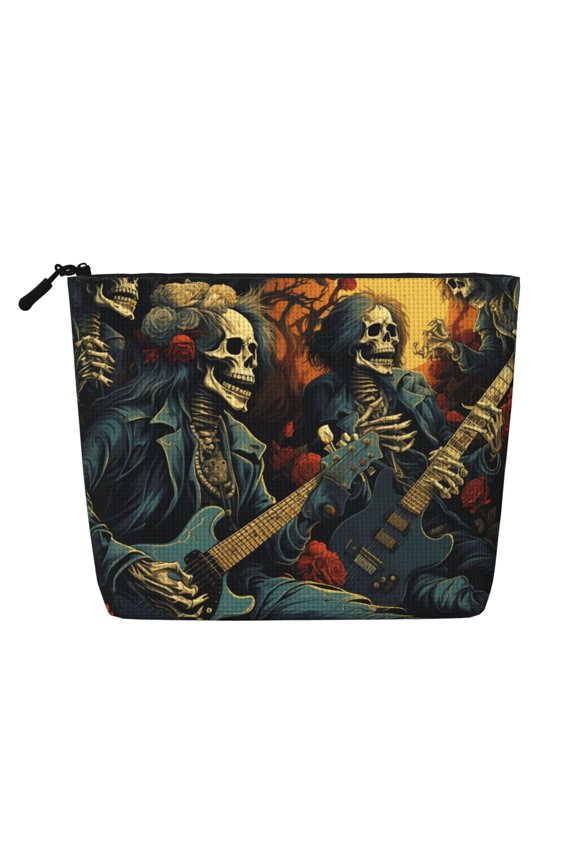 Makeup Bag Small Cosmetic Bags for Women Travel Toiletry Bag Zipper Pouch Purse Organizer Pouches, Skull Heavy Metal Rock Skeleton Cool