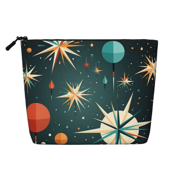 Makeup Bag Small Cosmetic Bags for Women Travel Toiletry Bag Zipper Pouch Purse Organizer Pouches, Star Retro Mid Century Atomic Starry Vintage