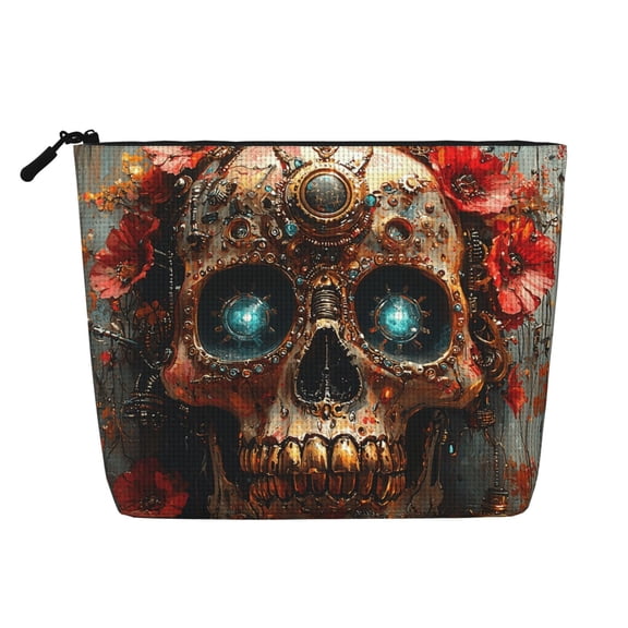 Makeup Bag Small Cosmetic Bags for Women Travel Toiletry Bag Zipper Pouch Purse Organizer Pouches, Sugar Skull Steampunk