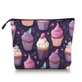 thumbnail image 1 of Makeup Bag Small Toilet Cosmetic Bags Travel Makeup Case Waterproof for Women Girls 6.7X9.45inches - Cupcakes With Berry Toppings on A Deep Purple Background, 1 of 7