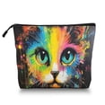 thumbnail image 1 of Makeup Bag Small Toilet Cosmetic Bags Travel Makeup Case Waterproof for Women Girls 6.7X9.45inches - Exquisite Paint - Splattered Cat, 1 of 7