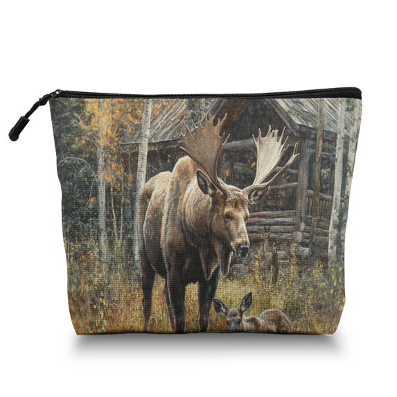 Makeup Bag Small Toilet Cosmetic Bags Travel Makeup Case Waterproof for Women Girls 6.7X9.45inches - Gorgeous Autumn - Hued Moose