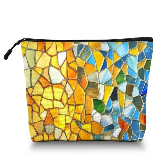 Makeup Bag Small Toilet Cosmetic Bags Travel Makeup Case Waterproof for Women Girls 6.7X9.45inches - Gorgeous Stained - Glass Mosaic
