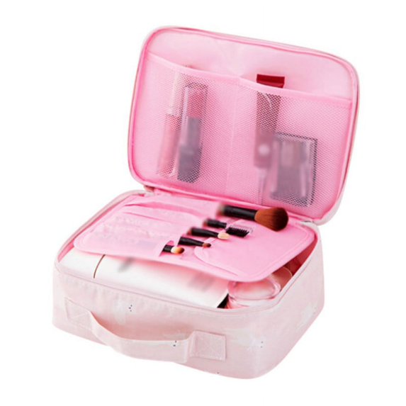 Makeup Bag Small Travel Cosmetic Bag for Women Girls Makeup Brushes Bag Portable 2 Layer Cosmetic Case Brush Organizer Christmas Gift (Pink A)