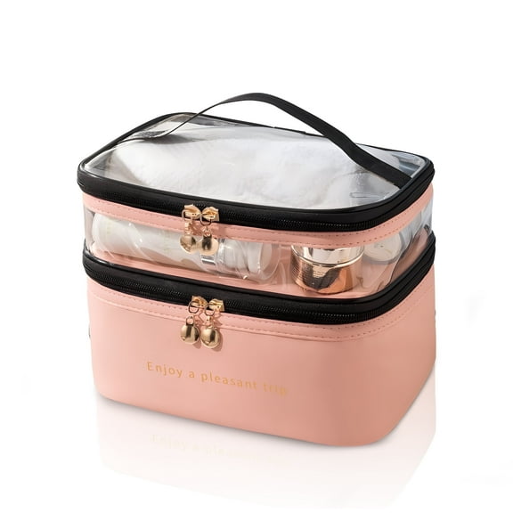 Makeup Bag Toiletry Cosmetic Case Large Organizer Travel Bag for Women, Leather