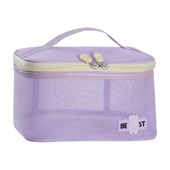 Makeup Bag Travel Cosmetic Bag Mesh Double Layer Large Capacity Makeup Pouch With Handle Toiletry Bag for Women Makeup Travel Organizer Aesthetics Breathable Mesh Cosmetic Bags for Women