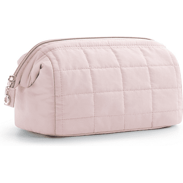 Makeup Bag Travel Cosmetic Bag, Puffy Padded Make Up Bags for Women Makeup Organizer Case, Wide-open Pouch Purse Travel Essentials Toiletries Accessories Brushes, Pink