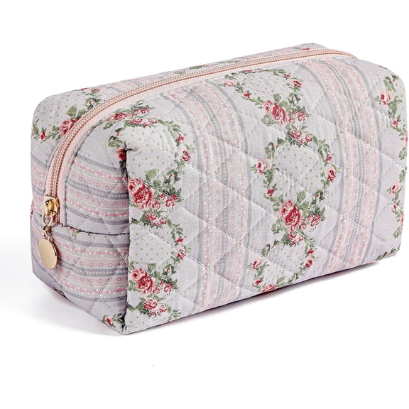 Makeup Bag Travel Cosmetic Bag for Women Girls, Zipper Make Up Pouch, Floral Flowers Toiletry Organizer Makeup, Portable Storage Bag, Cosmetic Travel Cloth Bag (Blue)